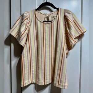 Madewell EUC textured flutter-sleeve striped boxy top